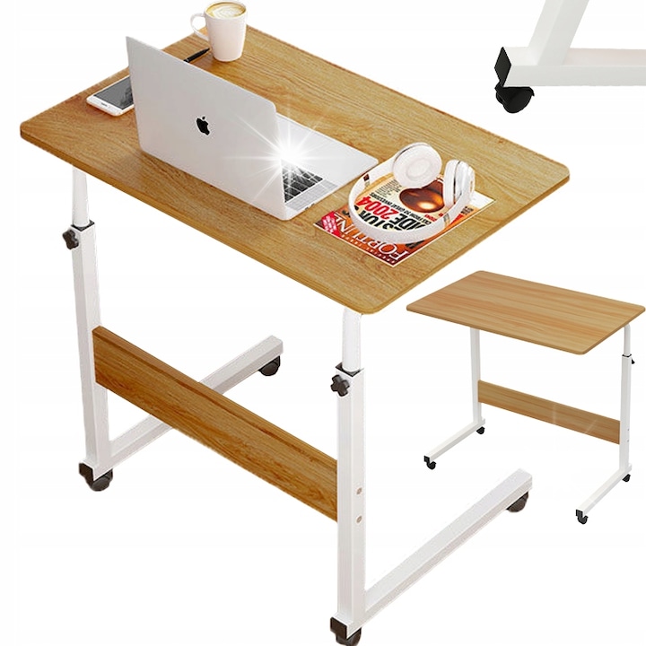 Mobil laptop asztal, Rebiko, állítható magasságú, 40x80cm, kerekekkel