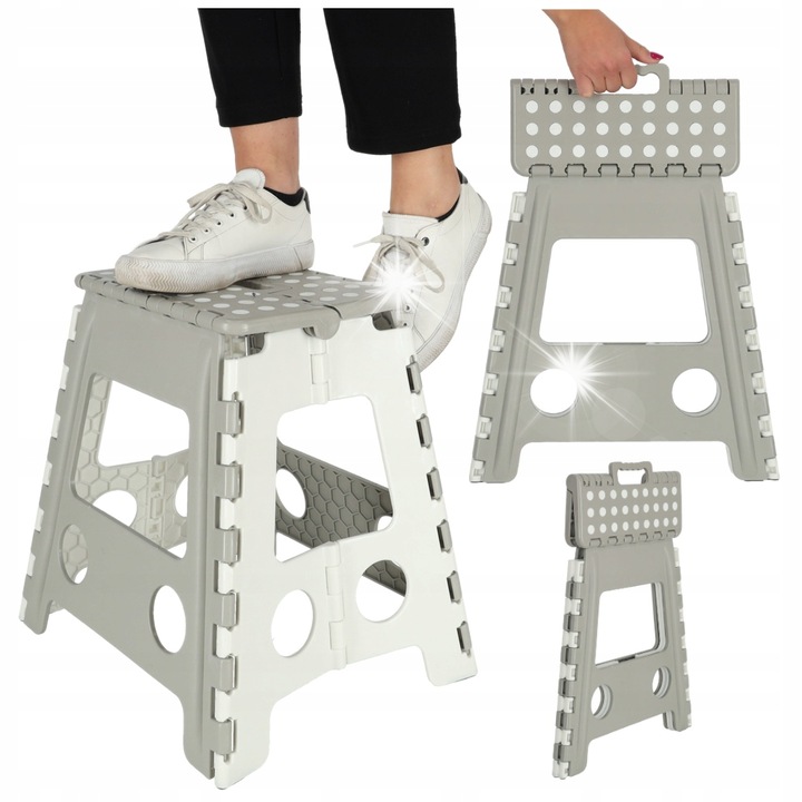 Сгъваема табуретка, противоплъзгаща, 22 см, светлосива, капацитет 135 кг