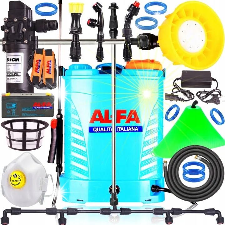 Opryskiwacz electric AL-FA 16L, acumulator 15Ah, 9 duze, presiune mare, set complet
