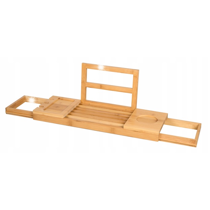 Suport pentru baie din bambus, Bamboo, reglabil 50x85cm, cu loc pentru carte, tableta si bautura