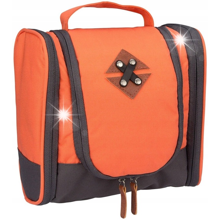 Cosmetice organizator set Abbey, portabil, unisex, 100% poliester, portocalie, 20x10x18cm