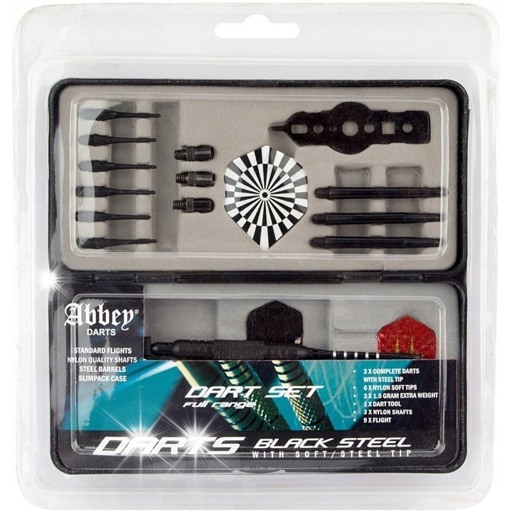 Set de sageti de darts Abbey, 32 piese, negru