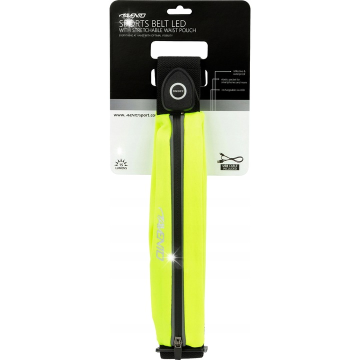 Avento fényvisszaverő táska LED-del és USB-vel, vízálló, sárga