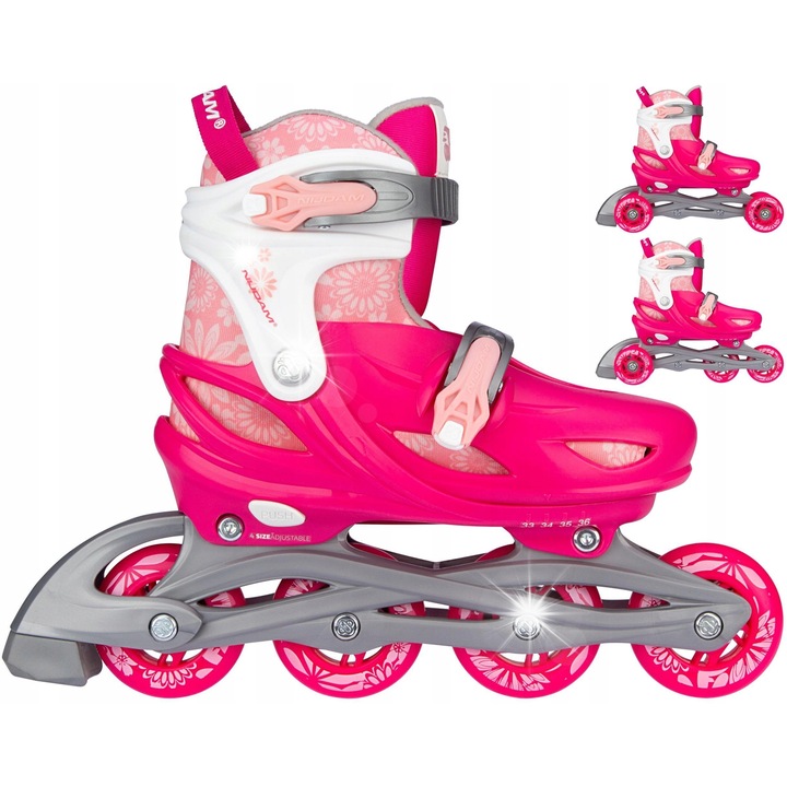 Ролкови кънки 3 в 1 за деца, Nijdam Floral Switch, розови, 25-28