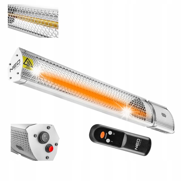 Incalzitor cu halogen NEO, 2000W, IP65, 2 niveluri de putere, culoare metalica, 70x15x18cm
