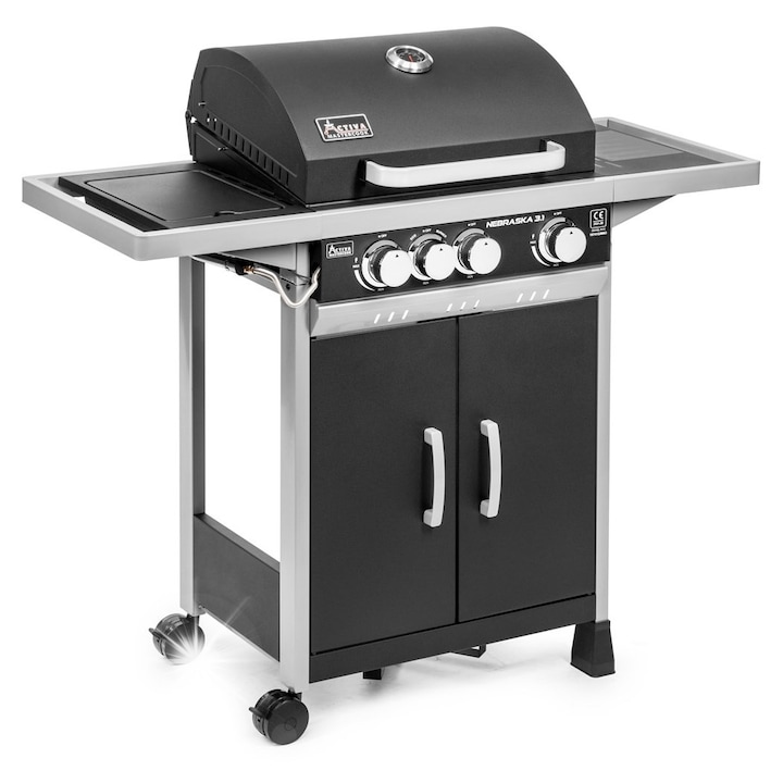 Газов грил Activa 8,4 kW, 3 горелки, чугунена скара, 51x37см, с колела