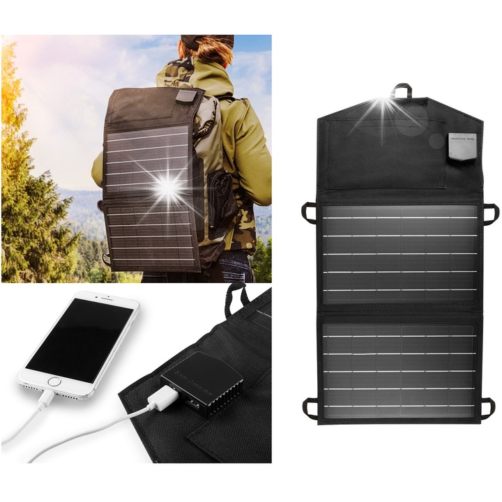 Panou solar portabil 15W, NEO, 2x USB, dimensiuni 580x285x15mm, pentru camping