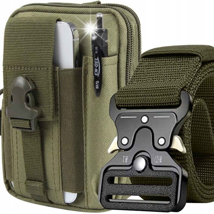 Trizand sporttáska, övvel, 2 rekeszes, olíva színű, méretei 13x5x17cm