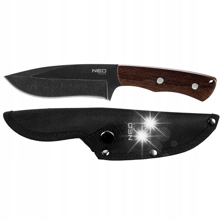 Cutit de supravietuire full-tang NEO 23 cm, otel inoxidabil, maner din lemn, cu pouch