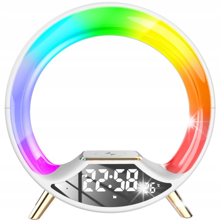 Lampa LED S528, cu incarcator wireless 15W, Bluetooth 5W, alb, 24,3x24,5x6,9cm, set complet