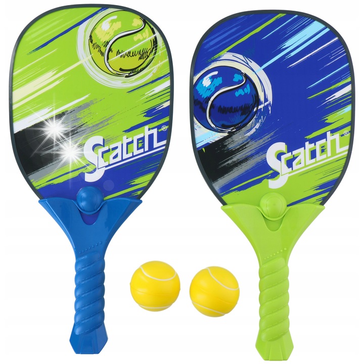 Teniszütő szett Scatch labdákkal, 4 darabos, 42.5x20x4.3cm, többszínű