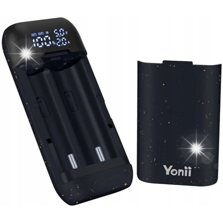 Incarcator universal Yonii PD2 3 in 1 pentru baterii 18650, 20700, 21700, 10000mAh, negru, set complet