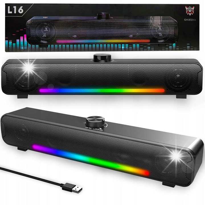 Boxe PC Onikuma L16, Bluetooth 5.3, USB, RGB, 7 moduri, 38x7,2x6,7cm, negru