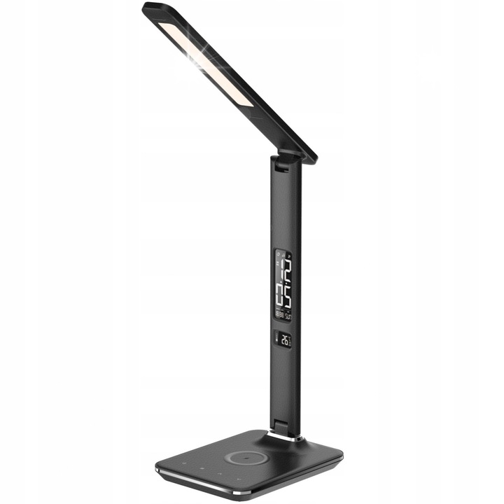 Lampa birou LED pliabila cu incarcator Qi, ELECTRONICA 4U, 3 temperaturi de culoare, 5 niveluri de luminozitate, neagra, 18,3x14x36,8cm