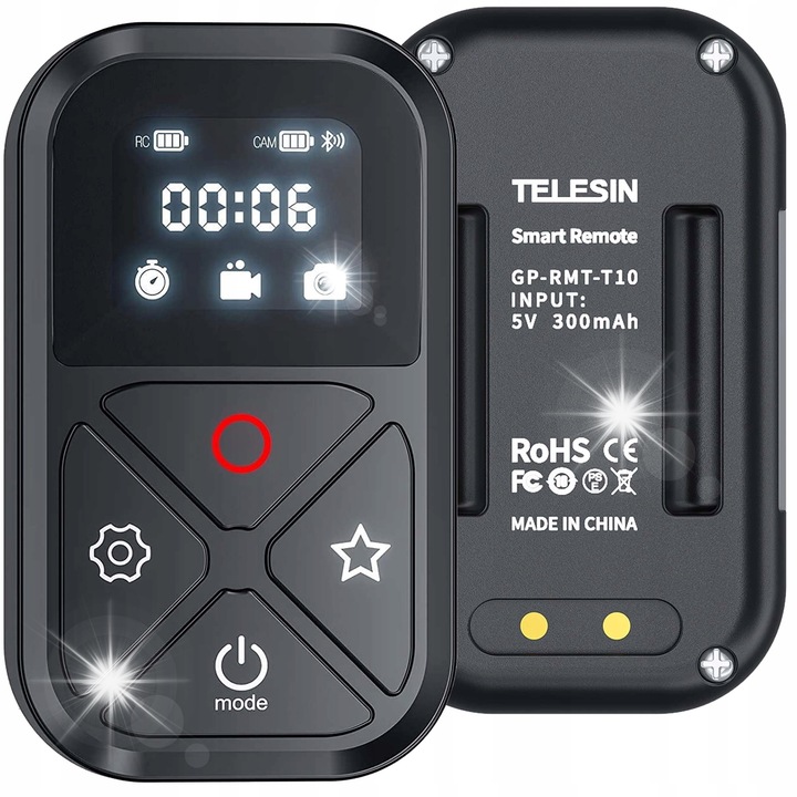 Дистанционно управление GoPro Telesin GP-RMT-T10, 80м, магнитно зареждане, размери 17x39x64мм