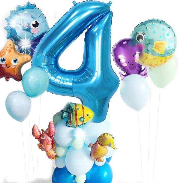 Óceán lufi szett 4-es számmal, 44 darab, különböző kék árnyalatok, 30x81cm