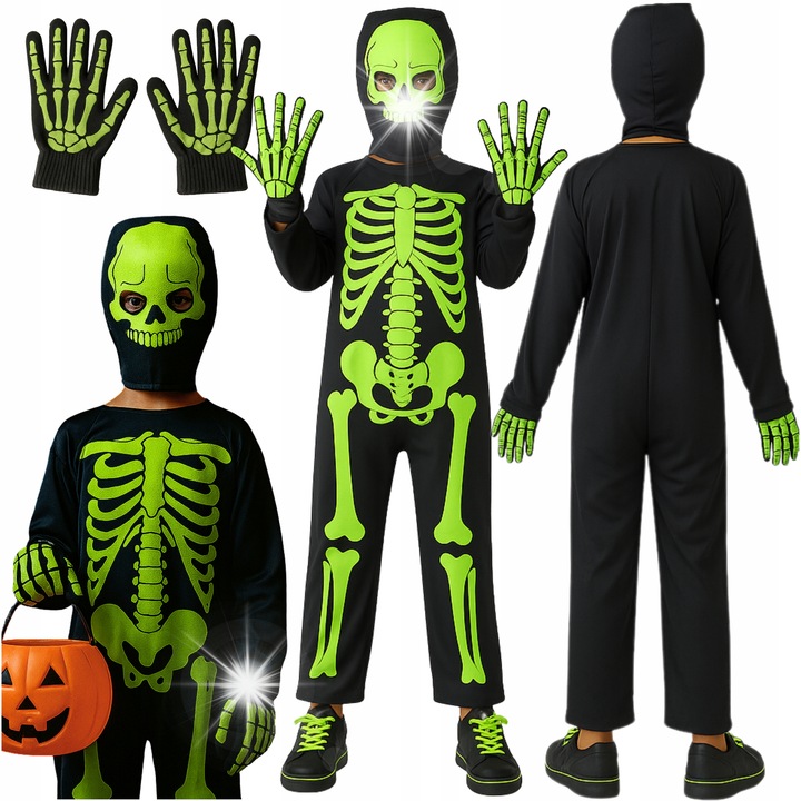 Costum Halloween Korbi, schelet stralucitor in intuneric, marimea M, set complet