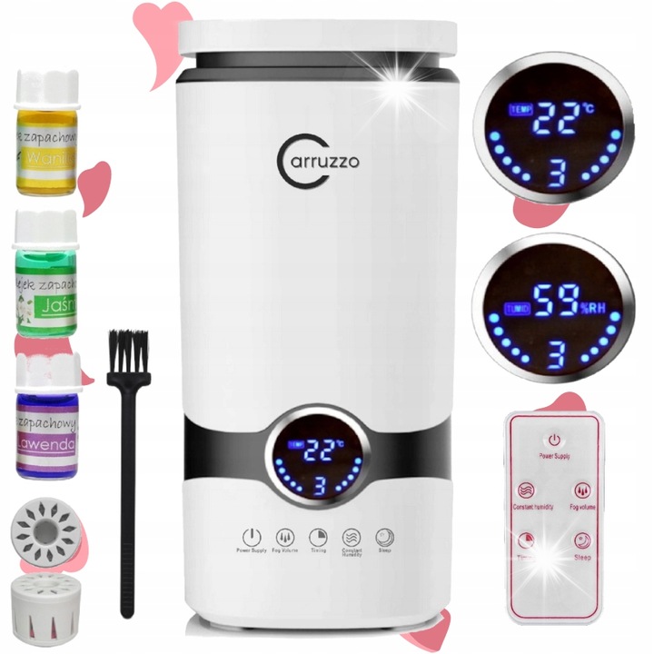 Овлажнител 3 в 1, ароматерапия, керамичен филтър, с дистанционно управление, 4л, 300мл/ч, 38x17см