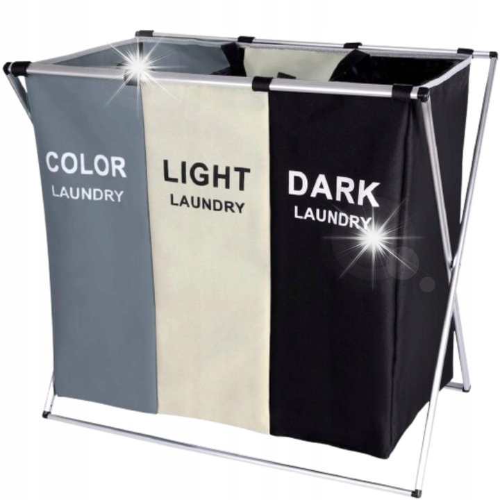 Cos de rufe Korbi, 3 compartimente, 135L, design simplu, pliabil