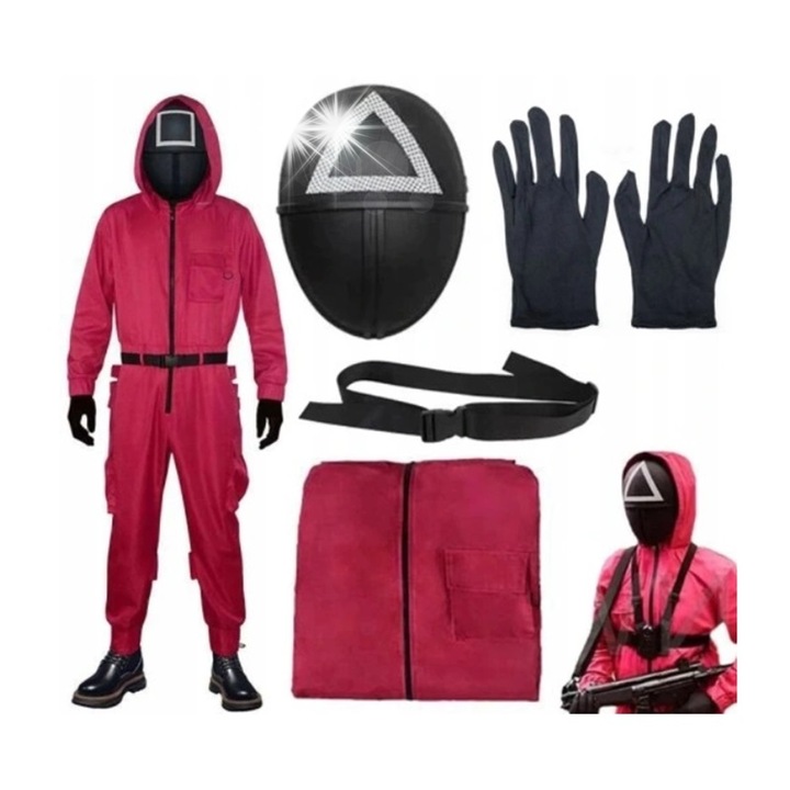 Костюм Squid Game, Корби, червен, XL, комплект с маска