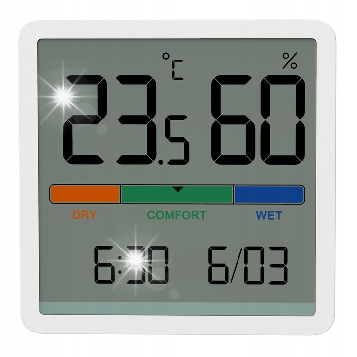 TermHoff THM-01 Hőmérséklet- és Páratartalom-mérő, Fehér, 3.35", CR2032 Elemmel