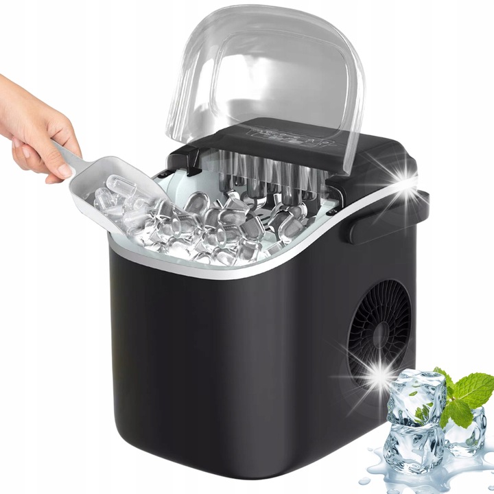Jégkockakészítő, TermHoff, 9 kocka, fekete, 294x290x222mm, szett kanállal és kosárral