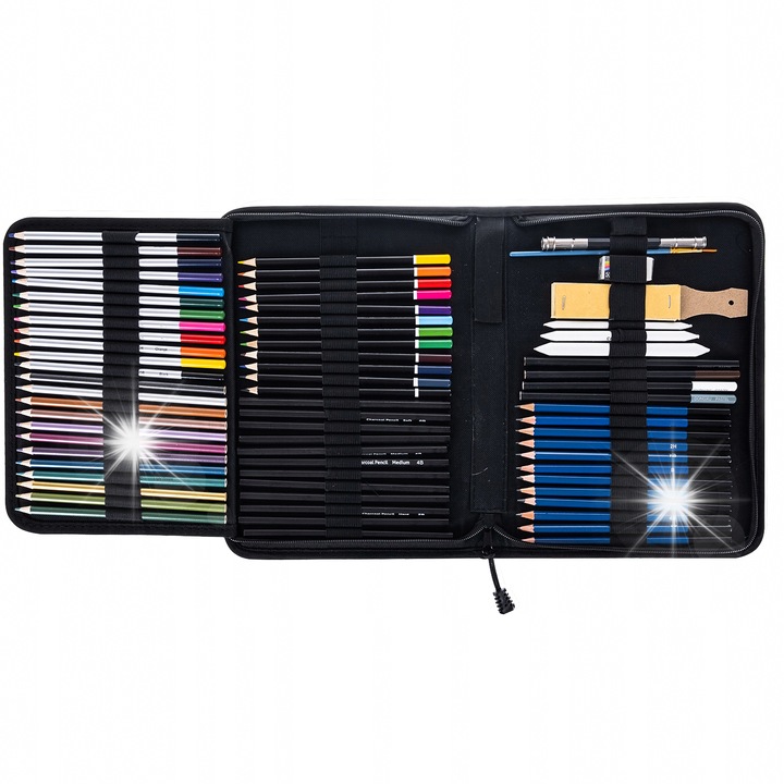 Комплект за рисуване 74 в 1, със скици, моливи и скицник, черен