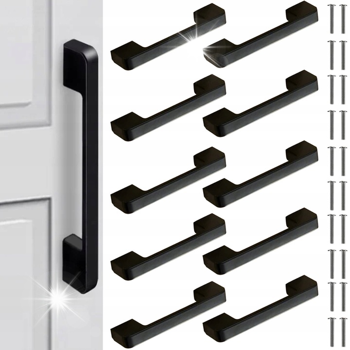 Set 10 Manere Usi, Ruhhy, Negru Mat, Aluminiu, 13,6x2,2x1,2cm