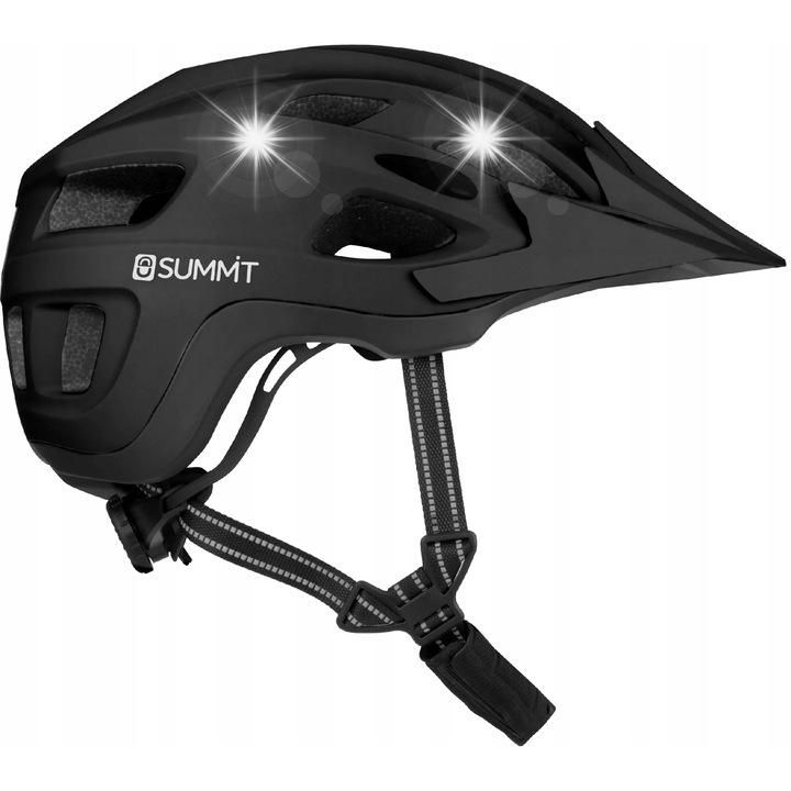 Каска за велосипед с LED, Summit, регулируема 55-61 см, 19 вентилационни отвора, черна