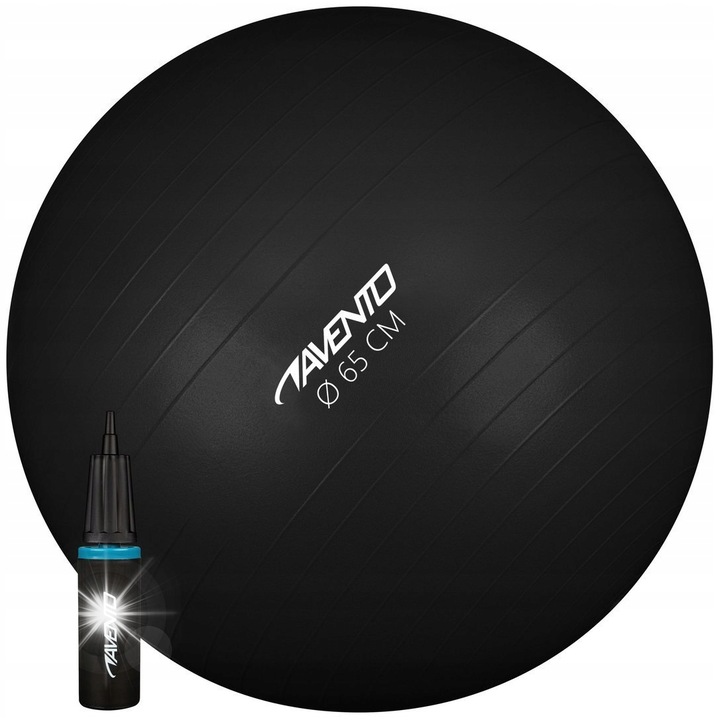 Фитнес топка Avento, 65 см, черна, антистатична, с помпа