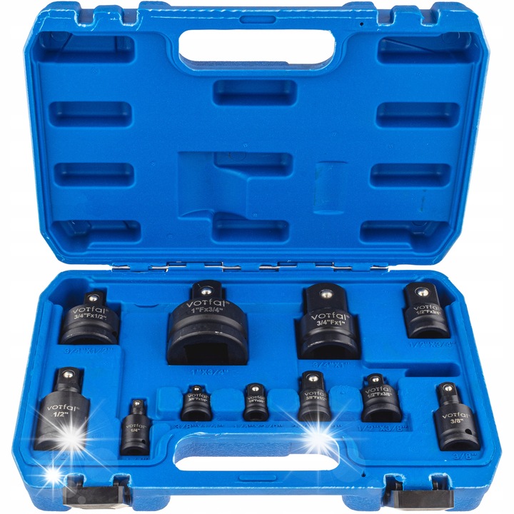 Set adaptoare de impact si chei tubulare, Vorfal, 11 piese, CR-MO, 1" la 1/4"