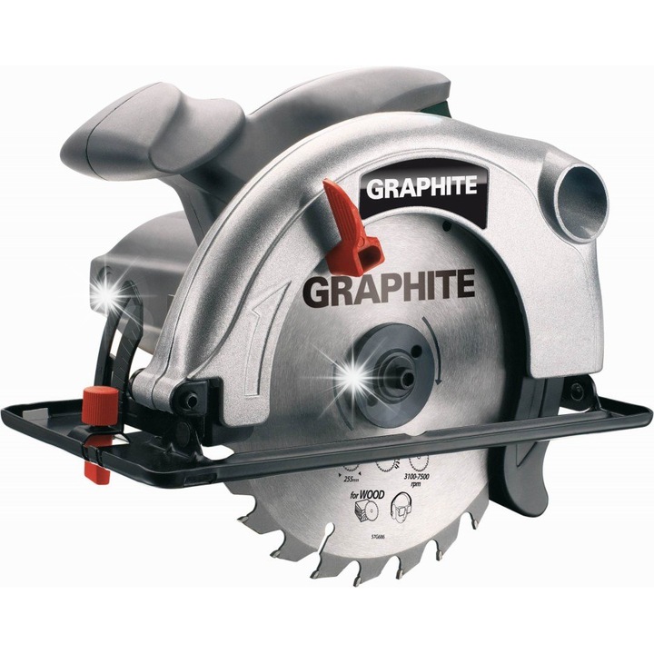 Електрически циркуляр Graphite, циркуляр 1200W, 185x20мм, дълбочина на рязане 64мм, регулируем ъгъл 0-45°
