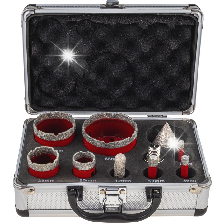 Vorfal gyémánt fúrókészlet, 6-65 mm, 10 részes, csempéhez, gránithoz, márványhoz, piros színű