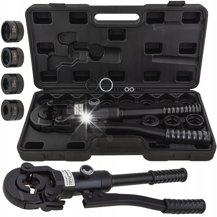 Set Clesti pentru tevi PEX Vorfal, tip U, 16-32mm, 4 matrite, cap rotativ 360°