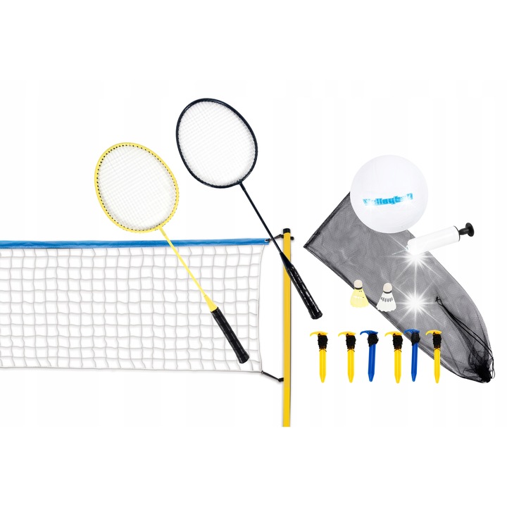 Röplabda és tollaslabda szett, SCATCH, ütők, labda, háló, táska, 310x168cm, 1,3kg