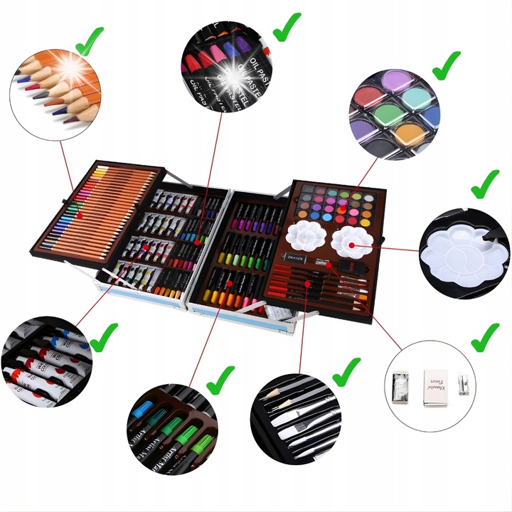 Set pictura si desen pentru copii, valiza cu vopsele, creioane, markere, multicolor