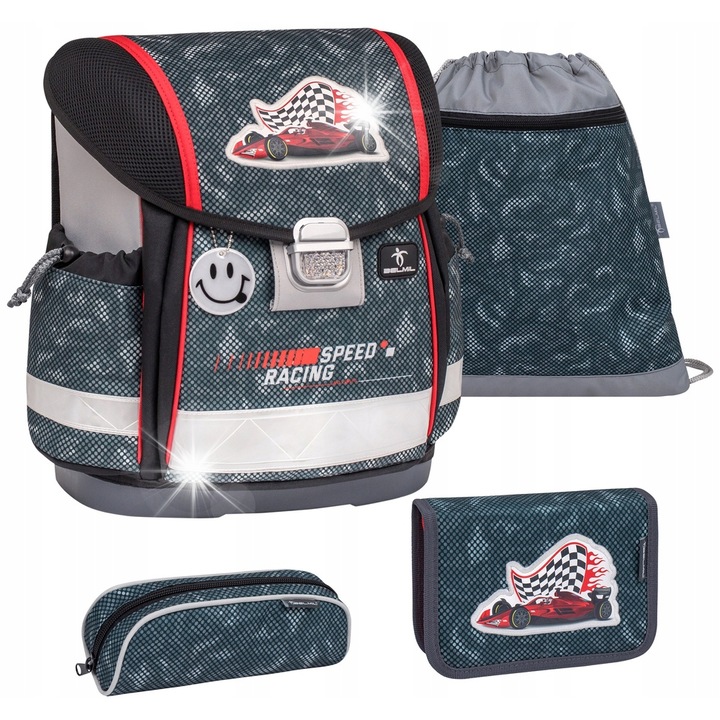 Ghiozdan scolar set 3 in 1 BELMIL 19L, dimensiuni 36x32x19cm, include penar si sac pentru incaltaminte