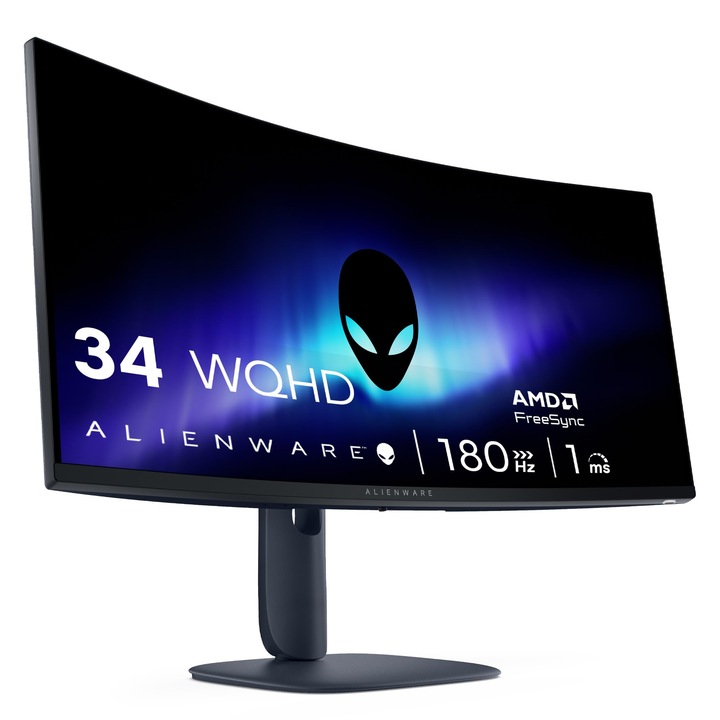 Monitor De Gaming Alienware 34 - Aw3425Dwm, Wqhd (3440X1440), Curbat 21:9 1500R, 180Hz, Va, 1Ms, Amd Freesync Premium, Vesa Adaptivesync, 95% Dci-P3, Hdr400, Displayport, 2 Hdmi, 3 Usb, Garantie 3 Ani