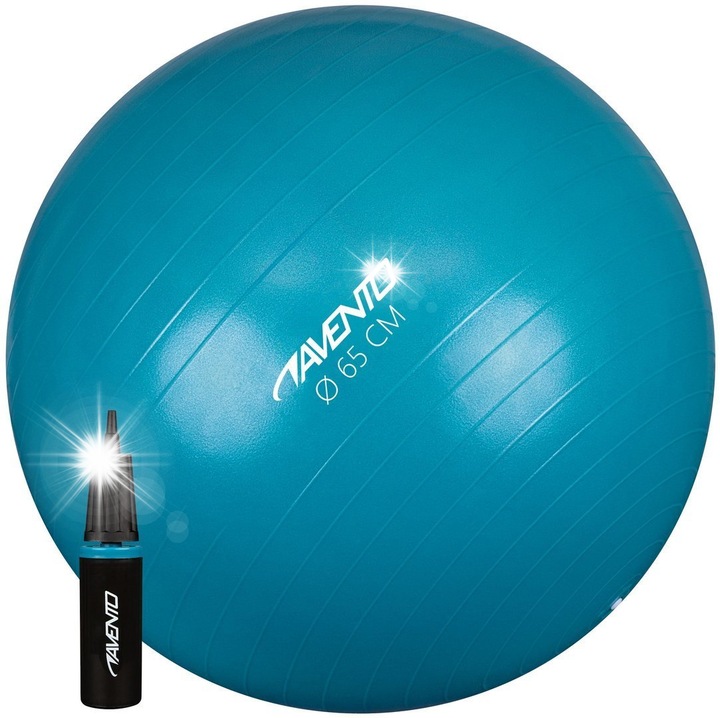 Minge fitness Avento 65cm, antistatica, rezistenta la explozie, set cu pompa, nuante de albastru, dimensiuni 65x65cm