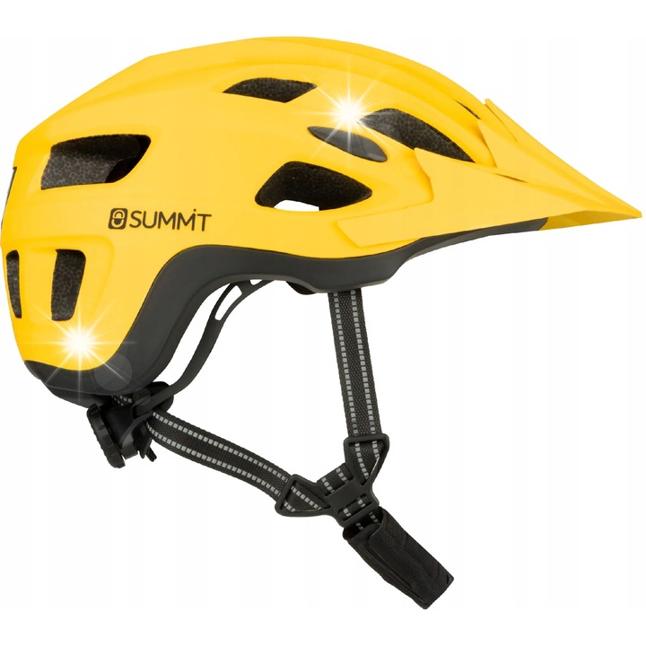 Каска за велосипед с LED, Summit, регулируема 55-59 см, жълта и златна, 19 вентилационни отвора