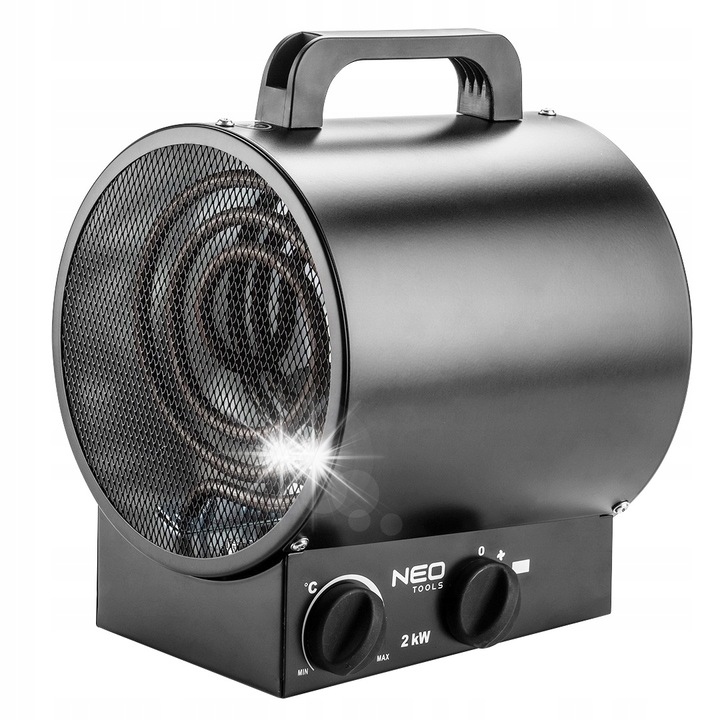NEO ipari hőlégfúvó 2kW, állítható termosztát, túlmelegedés elleni védelem, fém, hordozható