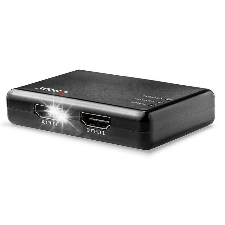 Splitter HDMI 2 Porturi 4K Lindy, 10.2G, 76x48x16.5mm, negru