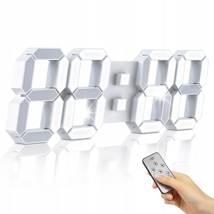 Edup EH-LED1301W-3 elektronikus óra, fehér, ébresztő funkcióval, hőmérővel, 40x13cm méretű, USB kábellel és távirányítóval