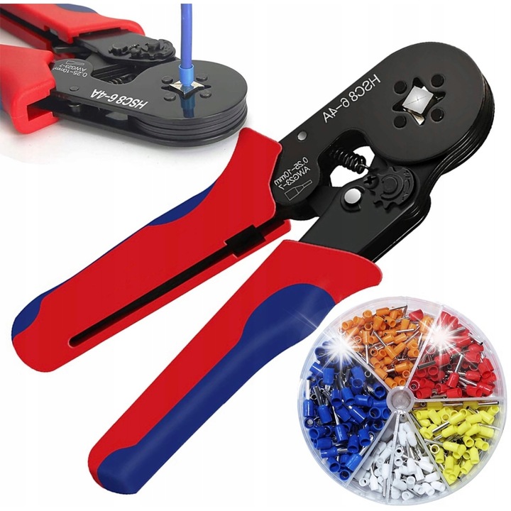 Cleste de crimpare Raltek, set 400 buc. terminale, 0,25-10 mm2, 17,5 cm, metal/plastic