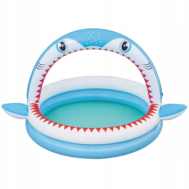 Bestway gyermekmedence locsolórendszerrel, 163x127x92cm, cápa motívum, javítófoltok mellékelve