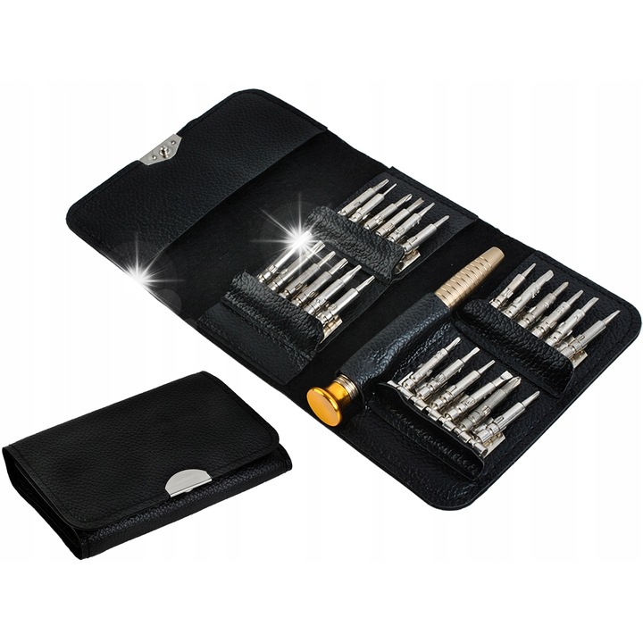 Комплект прецизни отвертки 25 в 1, BIGSTREN, 24 накрайника и 1 дръжка, калъф с магнитно затваряне, 10,5x6,5x2,5см