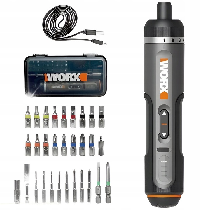 Комплект многофункционални акумулаторни отвертки Worx WX242, 320 об./мин, 2000mAh, 28 бита, размери 190x37,5x37,5mm