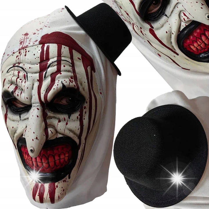 Masca Halloween Mobes, clovn cu urme de sange, stil horror, alb cu rosu, dimensiune universala