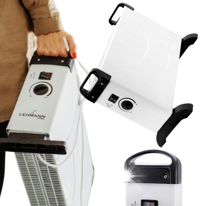 Convector electric Lehmann Gomera 2000W, 3 nivele putere, alb, 53,5x19,8x33,5cm