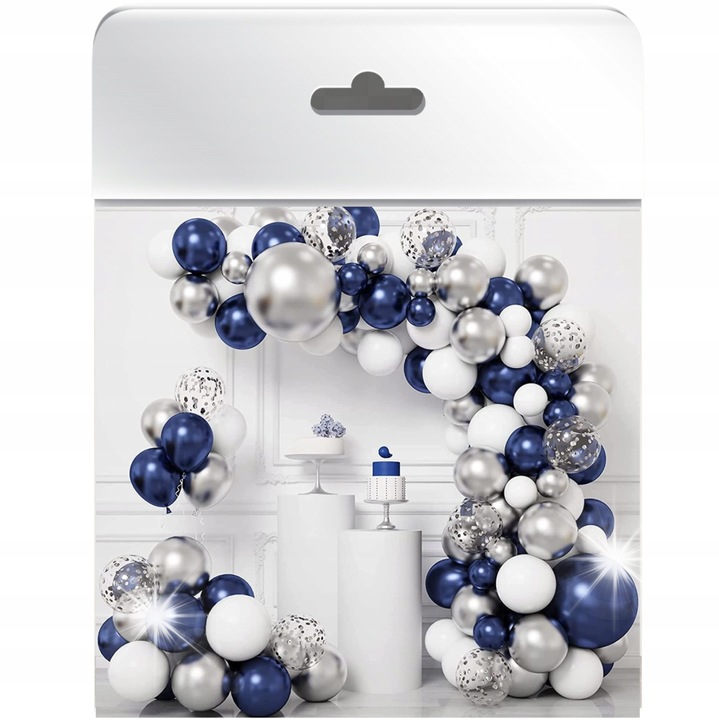 Lufi girland WB148, kék, ezüst, fehér, komplett dekorációs készlet, 45x30cm